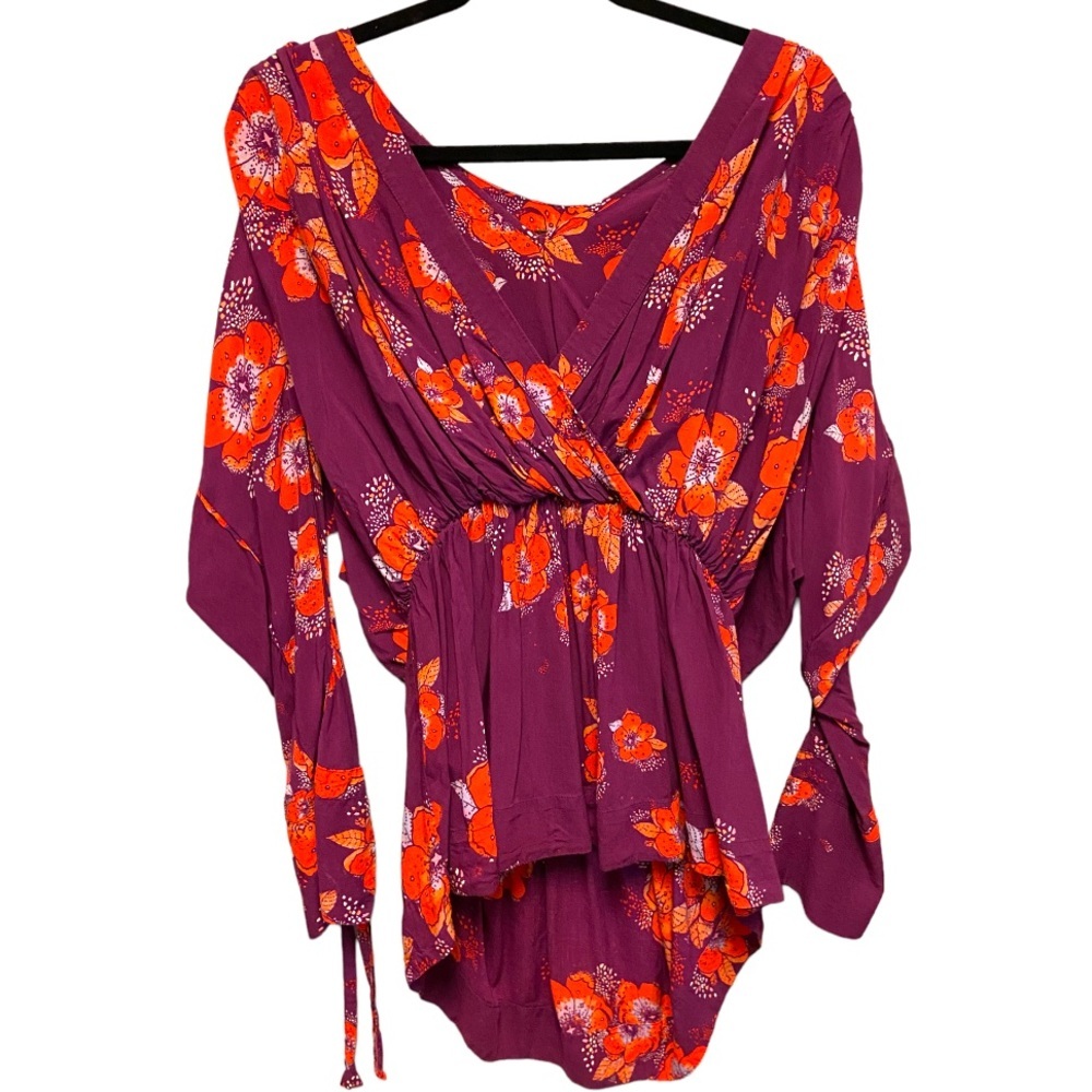 Free People Purple Floral Tuscan Dreams Cottagecore Tunic Blouse 4741 - Picture 2 of 8